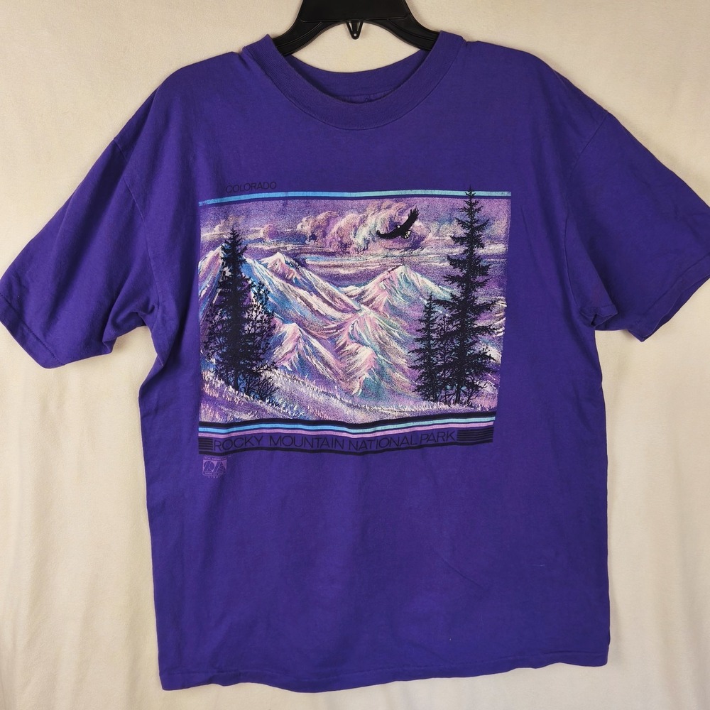Vtg Hanes Beefy-T XLarge‎ Purple Single Stitch Made In USA Durango Colorado 90s